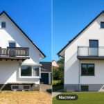 Vorher-Nachher: älteres Einfamilienhaus in Nordhessen vor und nach einer energetischen Sanierung (Visualisierung)